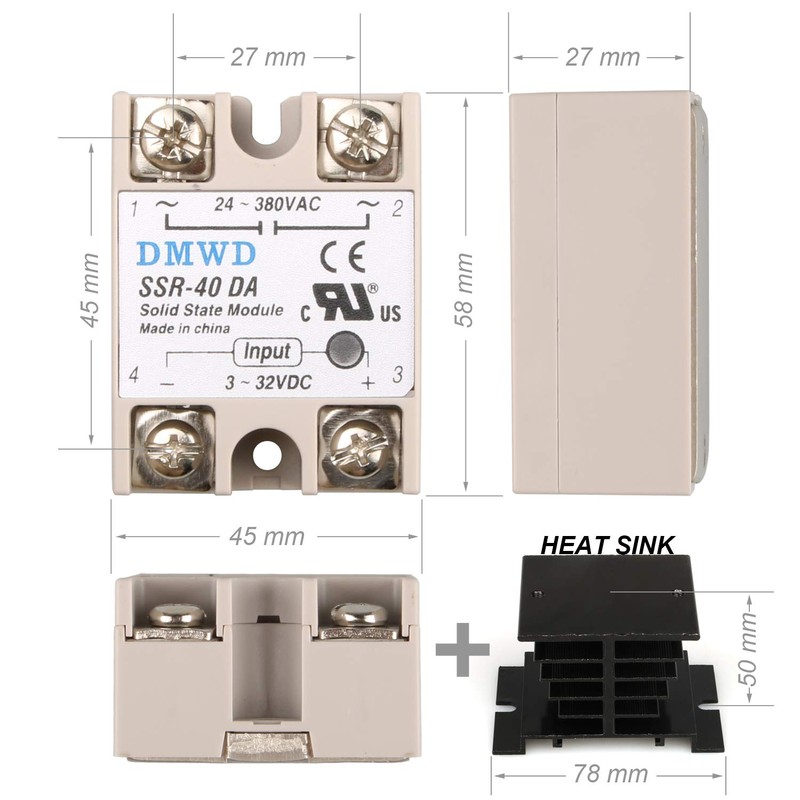 SSR-40DA Solid State Relay DC to AC (Input 3-32V DC