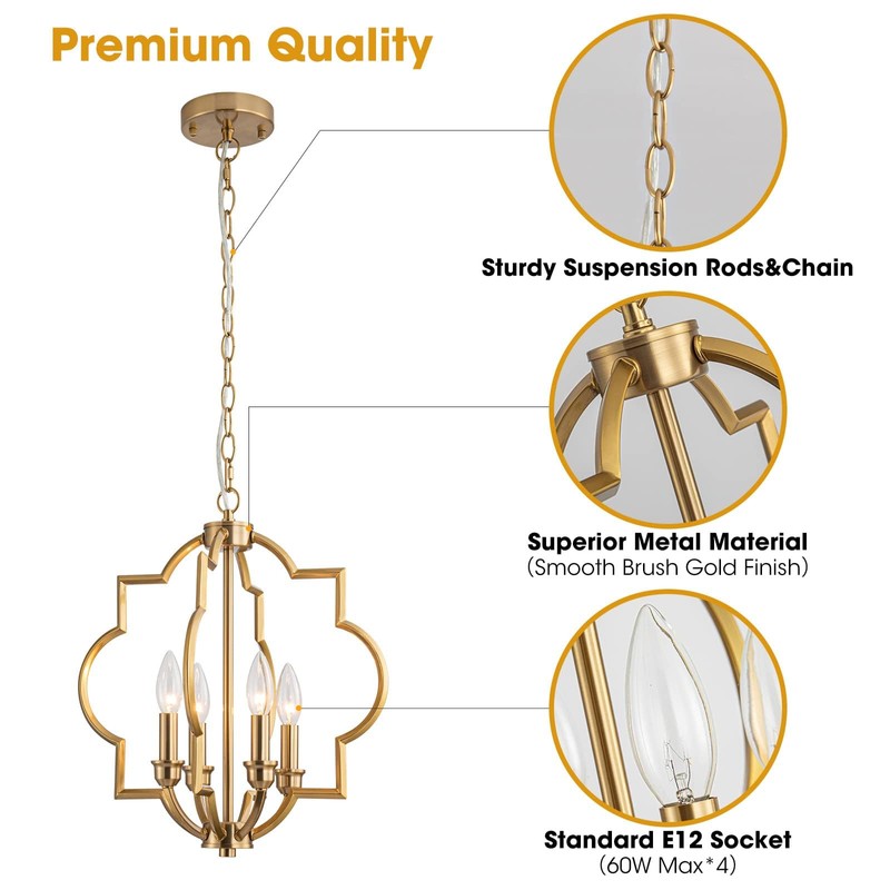 ACANER 4-Light Brushed Gold Chandeliers for Dining Room, 15.6" Farmhouse