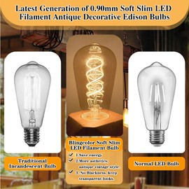 E26 LED Vintage Edison Light Bulbs 40W Equivalent, Dimmable E26 LED Edison Bulbs 4W LED 2200K Amber Warm Light Bulbs, ST58 Antique Spiral LED Decorative Bulbs for Pendant Lights Fixture, CRI90, 2 Pack