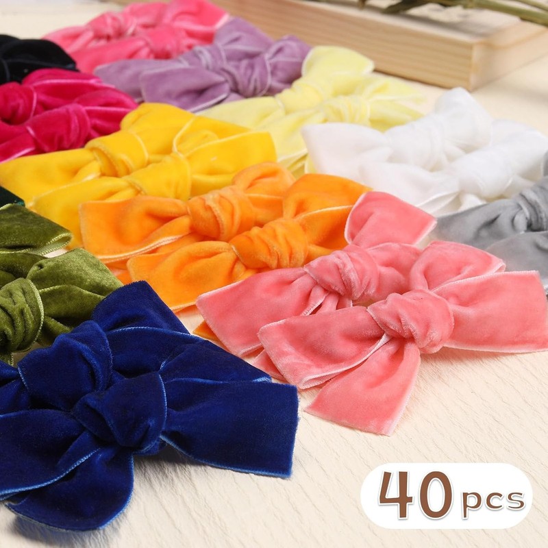 vobobe 40Pcs 3.5Inch Hair Bows for Toddler Girls, Velvet Neutral