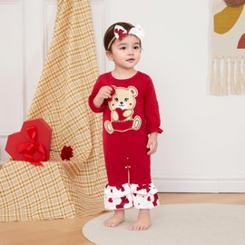 My First Valentines Day Baby Girl Outfit Love Heart Letter Long Sleeve Romper Newborn Spring Jumpsuit Clothes (B-Red, 0-3 Months)