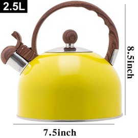 Vilihkc Whistling Stainless Steel Tea Kettle with Wood Grain Anti Heat Handle,2.6 Quart/2.5 Liter Stainless Steel Tea Kettles,Loud Whistling for Tea,Coffee,Gas Electric Applicable