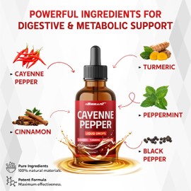 NESSARIT Cayenne Pepper Liquid Drops - Cinnamon, Turmeric, Peppermint - Digestion Support, Heart Wellness, Immunity Booster - Made in USA - 2.0 fl oz (60ml)