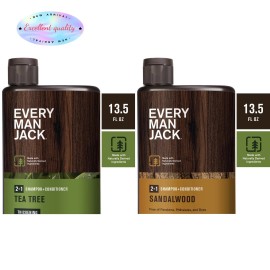 Every Man Jack Mens 2-in-1 Shampoo + Conditioner Seller Pack, Sandalwood & Tea Tree, 13.5oz