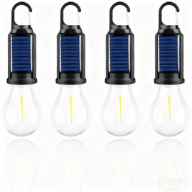 MODOAO 4-Pack Solar LED Camping Light, Rechargeable Outdoor Tent Lantern with Clip Hook, Emergency Light for Camping, Hiking, Home, Power Outages, Fishing & Gifts