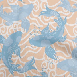 oneOone Cotton Poplin Twill Medium Blue Fabric Asian Japanese Koifish Fabric for Sewing Printed Craft Fabric by The Yard 56 Inch Wide