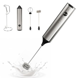 Milk Frother Handheld, Electric Milk Foamer with 2 Whisks & 3 Speeds, USB-C Rechargeable Stainless Steel Drink Mixer, Mini Egg Beater for Latte Cappuccino Matcha Hot Chocolate Protein Shake, Silver