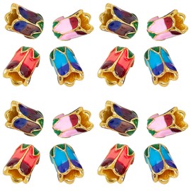 SUNNYCLUE 1 Box 16Pcs 4 Colors Enamel Flower Caps Alloy 5 Petal Bead Cap Vintage Loose Spacer Jewelry Cone End Beads for Women Adults DIY Jewellery Making Earring Necklace Bracelet