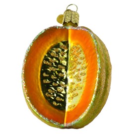 Old World Christmas Halved Cantaloupe Glass Blown Ornament for Christmas Tree, Handcrafted Holiday Decoration, Fruit Collection