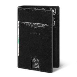 VULKIT Men's Slim Alcantara Leather RFID Blocking Credit Card Holder Wallets Minimalist 10 Slots for Bank Cards or Banknotes