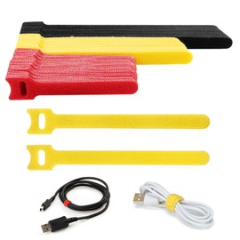 Reusable Cable Ties & Velcro Cable Ties - Pack of 100 Adjustable Cable Velcro Straps with Hook & Loop for Home, Office & Data Centre, 200 mm + 150 mm + 100 mm (3 Sizes & 3 Colours)