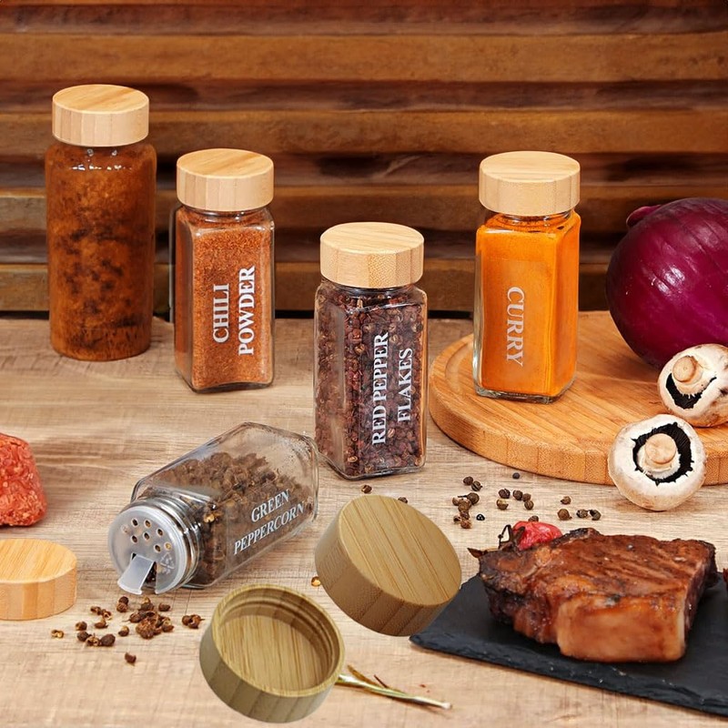 16 Pcs Bamboo Spice Jar Lids Fits Square Containers Seasoning