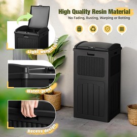 Devoko 33 Gallon Outdoor Trash Can with Dual Lid, Heavy Duty Waterproof Resin Garbage Bins Outside, Hideaway Waste Bins for Patio, Outside Pool, Backyard and Deck (1, Black)