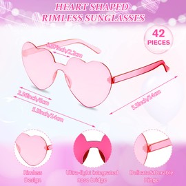 Flutesan Flutesan 42 Pairs Valentine's Day Heart Shaped Glasses Bulk Rimless Transparent Candy Frameless Sunglasses Party Favor Women(Multi Colors)