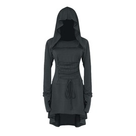 YAOHUOLE Women Lace Up Vintage Gothic Dress Medieval Renaissance Party Dress with Hoodie Gray XL