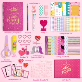 ADUSRIZ Princess DIY Journal Kit for Girls 8-12, 50+Pcs Journal Set for Tween & Teen Girls, Scrapbook & Diary Supplies Set, Journaling Art Crafts Kit with Storage Case, Toys for Ages 6-12 Girls Gifts