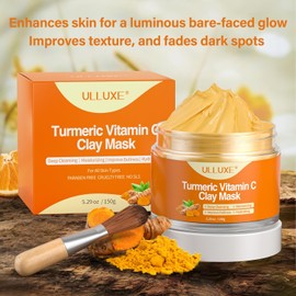 ulluxe Mascarilla De Arcilla Con Vitamina C De Cúrcuma Para Manchas Oscuras, Piel Opaca, Puntos Negros, Mascarilla Facial Para Limpiar Los Poros, Hidratar Y Mejorar El Tono Desigual