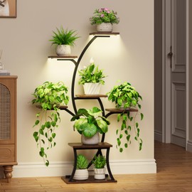 BEVAURORA Plant Stand Indoor with Grow Lights - 7 Tiered Indoor Plant Shelf, 44" Corner Plant Stands for Indoor Plants Multiple, Metal Plant Shelves, Curved Plant Holder Rack for Living Room, Patio