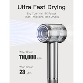 Fezax Negative Ionic High-Speed Hair Dryer with 11,0000 RPM Brushless Motor for Fast Drying, Professional Blow Dryer with Diffuser and Nozzle, Low Noise Hairdryer for Salon Home Travel