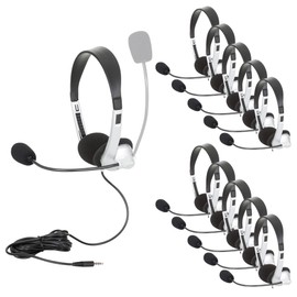 Egghead EGG-IAG-1007TRSS-10-PK-SO Mobile-Ready Multimedia Headset with Volume Control, Black/Silver (Pack of 10)