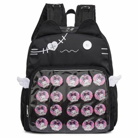 SIORTIO Backpack Ita Bag Pin Display Kawaii Cat-Ear Large Capacity with Insert for Weekende Cosplay (Black)