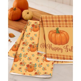 Miss Adola Fall Kitchen Towels Set of 2 - Fall Kitchen Dish Towels 18x26 Inches Decorative Autumn Themed Towel for Thanksgiving Harvest, Absorbent Hand Towel with Hanging Loop, Retro Fall Pumpkin