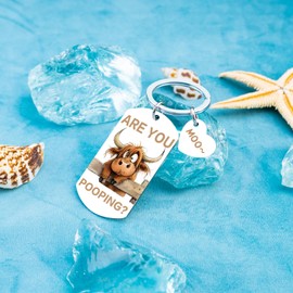 MigPio Highland Cow Keychain Cow Gifts for Women Highland Cows Car Accessories Cows Stuff for Cow's Lover Cow’s Theme Stuff Keyring-Are You Pooping?