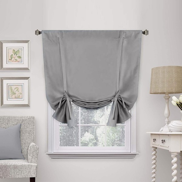 H.VERSAILTEX Blackout Tie Up Curtain Thermal Insulated Curtain Bathroom Curtain Dove Gray Tie Up Shade for Small Window (Rod Pocket Panel, 42 inches W x 63 inches L，Set of 1)