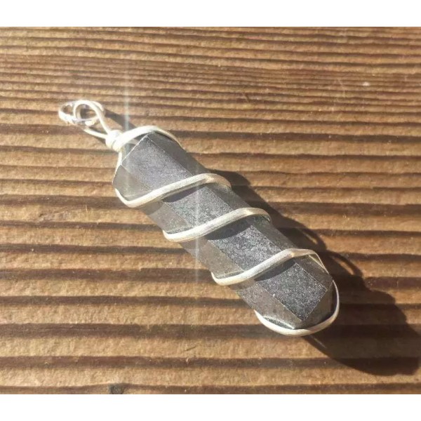 HEMATITE SPIRAL WIRE WRAPPED PENCIL POINT PENDANT GEMSTONE