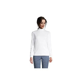 Lands' End Women Long Sleeve Relaxed Cotton Mock White Petite Large