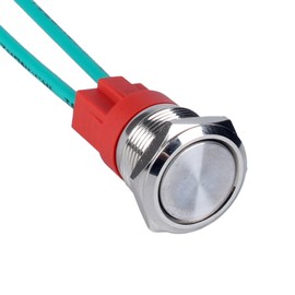 DMWD 19mm Heavy Duty Momentary Metal Push Button Switch Waterproof Large Current 20Amp 12V 24V 110V (ON)-Off 1NO Short Height for 3/4" Mounting Hole Without LED 2 Pins with Harness