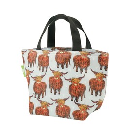 ECO CHIC Lightweight Foldable Insulated Lunch Bag Water Resistant Cooler Bag (Highland Cow Grey)