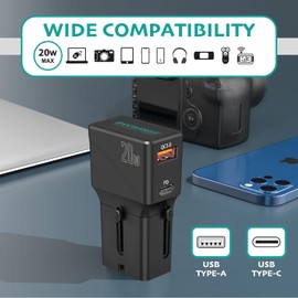 OVERMUST Travel Wall Charger - Universal-Reiseadapter mit USB-C- und USB-A-Buchse, Perfekter Adapter zum Reisen, Kompatibel mit Steckdosen in 200 Ländern USA, EU, UK, AU, Leistung bis zu 20 W