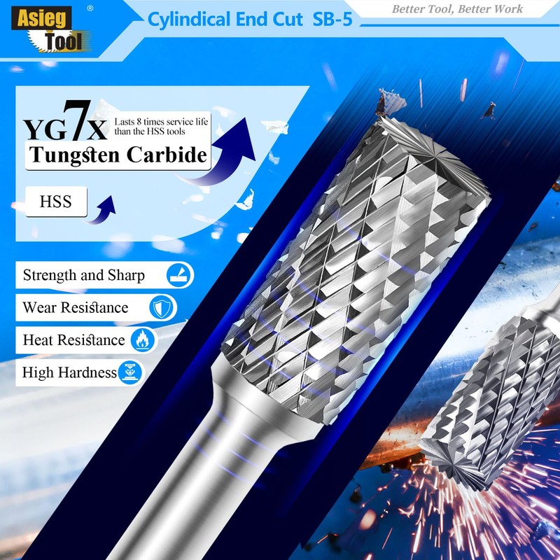 SB-5 Tungsten Carbide Burr Rotary File Cylinder Shape Double Cut