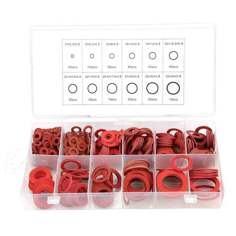 Insulating Spacers, Paper Seals, 600 Pieces, 12 Sizes, Red Steel