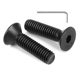 25 tornillos de cabeza plana M6 x 40 mm, tornillos Allen avellanados de acero al carbono de grado 10.9, rosca completa, revestimiento negro, destornillador incluido