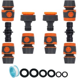 Garden Hose Connector for Hose, Outdoor Tap to Hose, Hose to Hose Connector Set - 6 Quick Connectors for Hose, 2 Adapter Connectors for Tap 3/4" & 1/2", 2