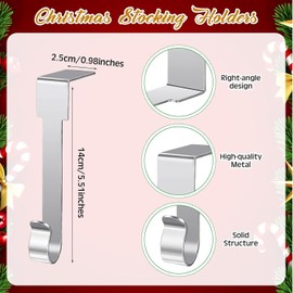 Guojanfon Christmas Stockings Holder Hanger,Metal Hooks for Hanging Christmas Stockings,Stocking Holders for Mantle for Christmas Decorations (6Pack Silver, 6)