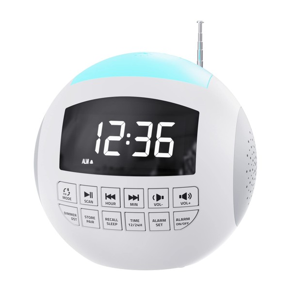 Raynic Clock Radio, Bluetooth Alarm Clock Radio, Dual Alarm Clock with USB Charger, 7 Color Night Light, 12/24H, DST, 5 Adjustable Volume, Dimmer for Bedrooms Living Room