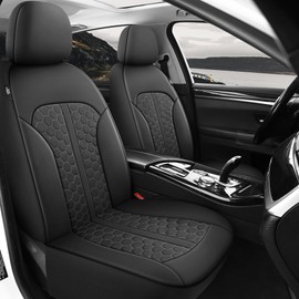YGL Luxury Leather Car Seat Covers Full Set, Anti-Stain Interior Protector.Waterproof Auto Seat Covers for Cars,Trucks,Van,SUV,Pickup,Airbag Compatible (Black/Gray Line)