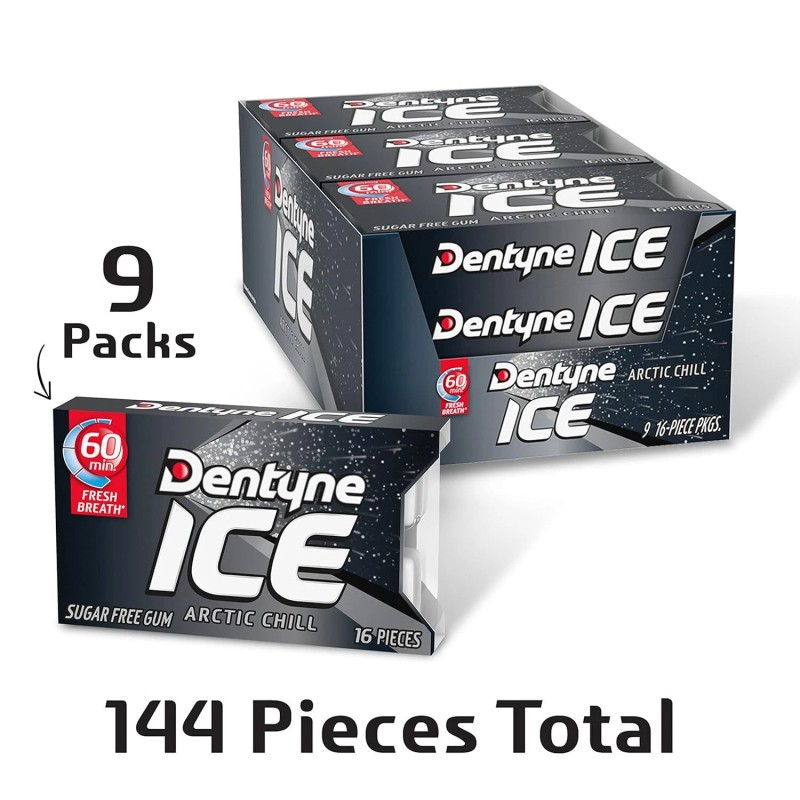 Dentyne Ice Arctic Chill Sugar Free Gum, 9 Packs of