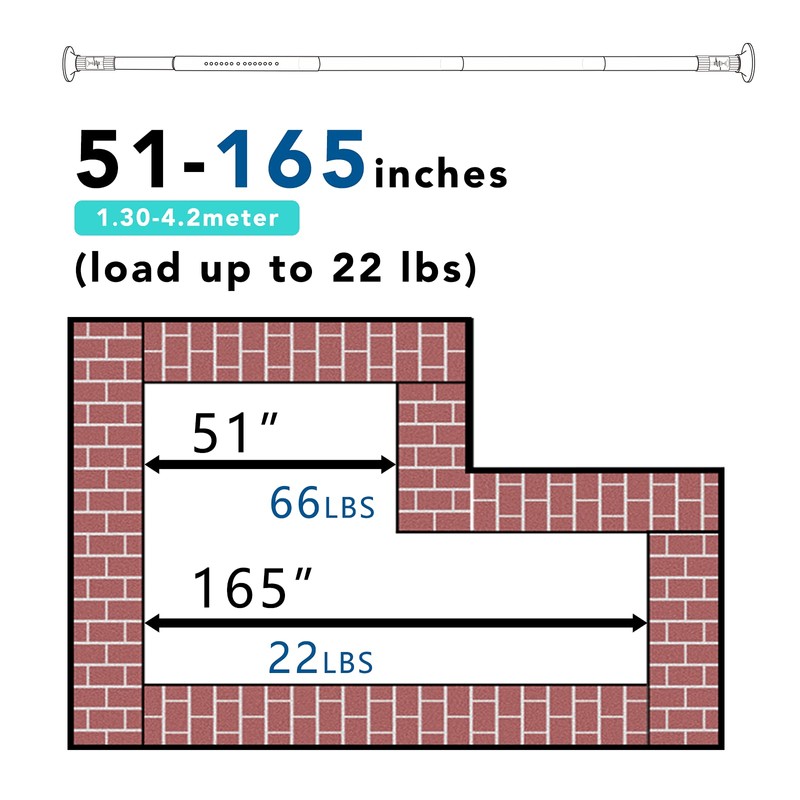 Umimile Tension Curtain Rod, 51-165 inches Adjustable Spring Shower Tension