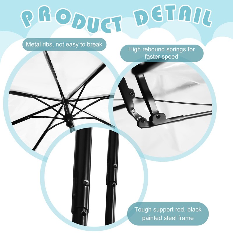 Hestya 2 Pcs Clear Umbrella 38.6'' Folding Transparent Umbrella Windproof