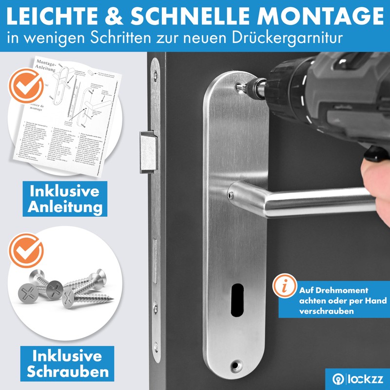 lockzz Door Handle Set Nuremberg, Stainless Steel, Door Fitting for