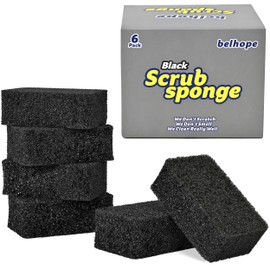 belhope Black Scrub Sponges - Scratch-Free Multipurpose Dish Sponge for Kitchen, Bathroom - Temperature Controlled Sponges for Scrubbing - Stain & Odor Resistant (6 Pack Rectangle)