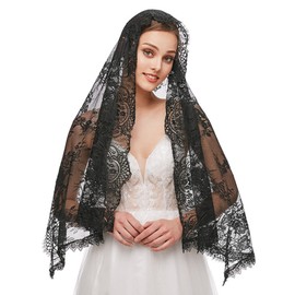 MONOJLY Lace Veil Mantilla Catholic Veil Elegant Floral Pattern Soft Comfortable Headwear for Women Latin Mass for Infinity, black