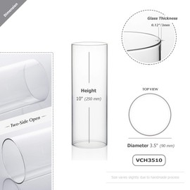WGVI Hurricane Candle Holder Sleeve, Wide 3.5", Height 10", Clear Glass Cylinder Candleholder, Chimney Tube, Open Ended Candle Shade, 1 Piece