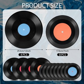Tellegloww 12 Pcs Blank Vinyl Records Decor- 12 Inch and 7 Inch Fake Vintage Records for Indie Hippie Room Wall Aesthetic Disco 80s Retro Party Decorations, Home Music Party Display Studio DIY Crafts