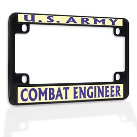 Fastasticdeals Metal Insert Bike License Plate Frame U.S. Army Combat Engineer Weatherproof Motorcycle Accessories Black 4 Holes Solid Insert