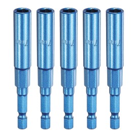 sourcing map 5pcs Nut Driver 7mm Hex Drive Socket CR-V Steel Power Screw Drill Bits Socket Wrench Tools with 1/4" Quick Change Hex Shank for Power Drills Impact Drivers, Blue